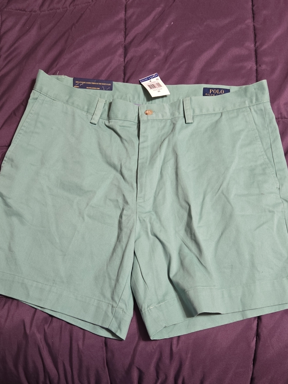 Polo By Ralph Lauren Mint Green Flat Front Cotton Shorts Size 35 NWT